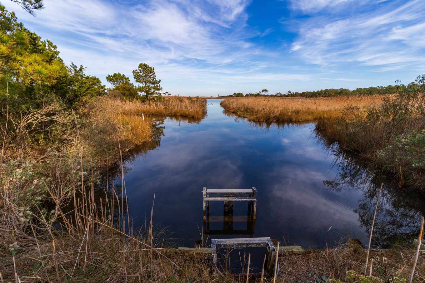 Gordons Pond Trail canal and gate, Cape Henlopen, Sussex County, Delaware